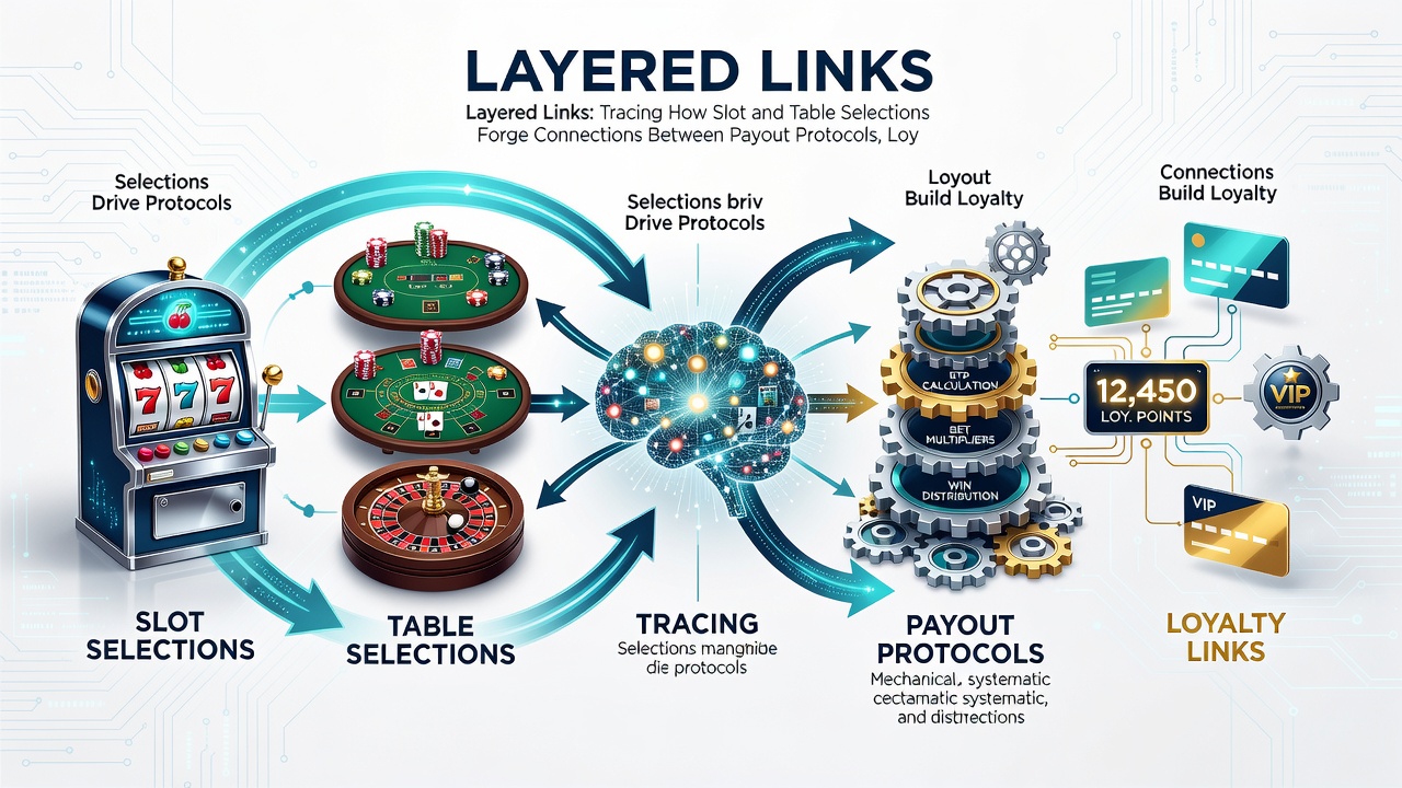 Illustration der Vernetzung von Auszahlungsprotokollen mit Treue- und Serviceelementen in App-Casinos